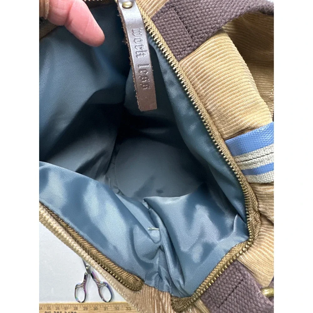 Guess Messenger Bag Tan Corduroy Blue Stripe Y2K Crossbody Adjustable Strap